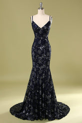 Marine Abendkleid mit Strass & Pailletten